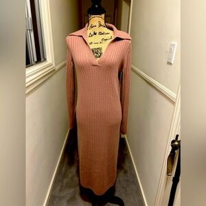 Vince Dusty Pink Cashmere Ribbed Sweater Dress -M NWT